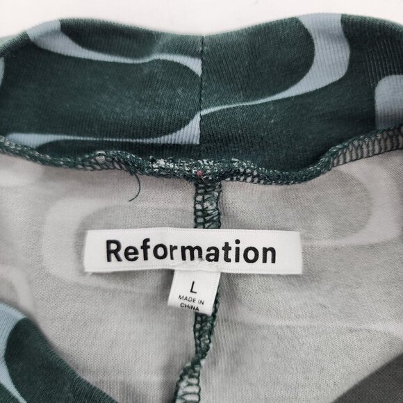 REFORMATION Bailey Printed High Neck Stretch Top Green - Picture 4 of 5